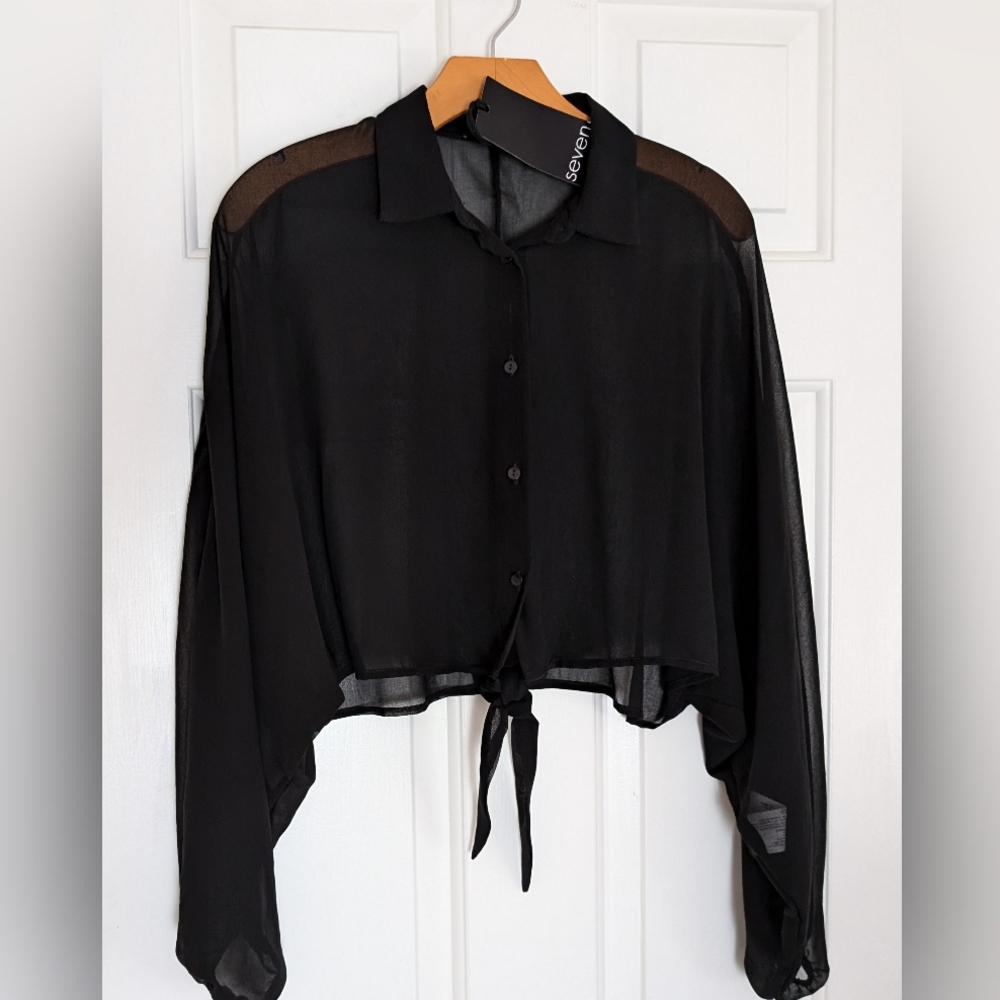 seven•seven Fabulous Sheer Dropped Shoulder Half Top